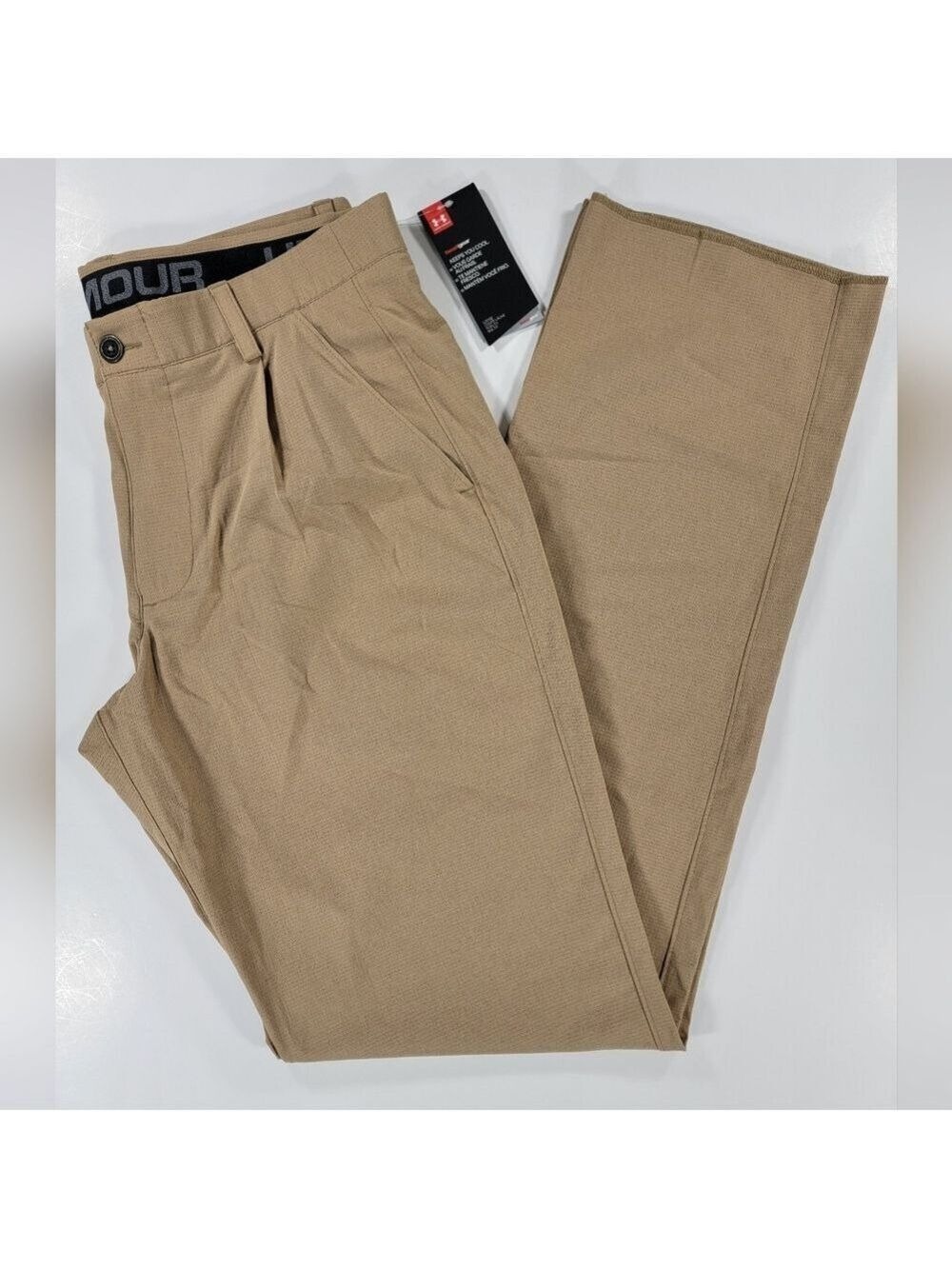 NWT Men's UNDER ARMOUR UA Airvent Pleated Golf Pants Unhemmed Tan 36x37 Heatgear